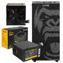 Kit Gabinete Gamer Zilla Clanm Com Vidro Temperado Suporta Water Cooler e Até 6 Ventoinhas + Fonte Atom Bivolt 400W Fan Silenciosa