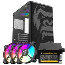 Kit Gabinete Gamer Zilla Clanm Ótima Ventilação Suporta Water Cooler Com Vidro Temperado + Fonte Atom 400W ATX + 3 Unid Fan Rgb Eurus