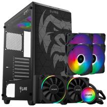 Kit Gabinete Gamer Zilla Clanm Suporta Water Cooler Com Vidro Temperado + 4 Unid Cooler Fan Led Fixo 5 Cores 120mm + Water Cooler Sangue Frio 240mm Tdp 250W