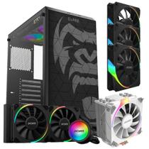 Kit Gabinete Gamer Zilla Com Vidro Temperado + Water Cooler Sangue Frio Tdp 250W + Cooler Para Processador 180W + 3 Unid Fan Black Vulcan 120Mm