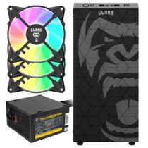 Kit Gabinete Gamer Zilla Suporta Até 6 Fans e Water Cooler Com Vidro Temperado + Fonte Atom 400W ATX + 3 Unid Fan Rgb Eurus