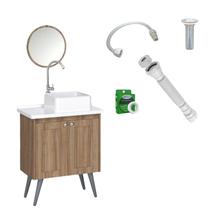 Kit Gabinete Marrom com Espelheira para Banheiro Toucador Paris com Itens Completo Torneira Cromados