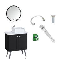 Kit Gabinete Preto para Banheiro com Espelho Toucador Paris com Itens Completo Cromado