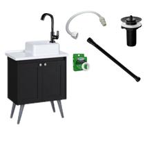 Kit Gabinete Preto para Banheiro com Espelho Toucador Paris com Itens Completo em Preto
