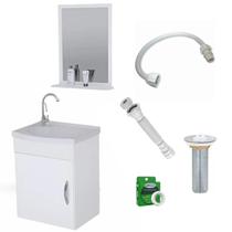 Kit Gabinete Siena Branco com Espelheira de Banheiro 1 Porta com Itens Cromado Completo