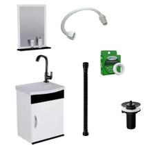 Kit Gabinete Toucador Siena Preto com Espelheira de Banheiro 1 Porta com Itens Pretos Completo