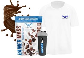 Kit Gainer Mass CHOCOLATE+ Camiseta Dry Fit + Coqueteleira- Muscle Way - MUSCLE WAY Kit Gainer Mass CHOCOLATE+ Camiseta Dry Fit + Coqueteleira- Muscle Way - MUSCLE WAY