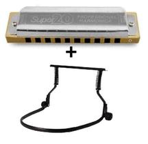 Kit Gaita De Boca Harmônica Diatônica Super 20 Em Dó + Segurador Para Gaita S250 - Hering Kit Gaita De Boca Harmônica Diatônica Super 20 Em Dó + Segurador Para Gaita S250 - Hering