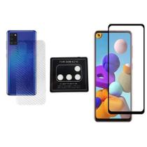 Kit Galaxy A21s Película 3D Vidro + Película Traseira Fibra Carbono + Película Câmera