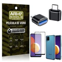 Kit Galaxy M12 Adaptador OTG Tipo C para USB + Capa Anti Impacto + Película 3D - Armyshield