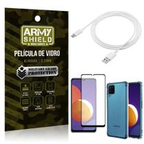 Kit Galaxy M12 Cabo USB Tipo C 2m + Capa Anti Impacto + Película Vidro 3D - Armyshield