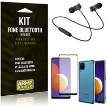 Kit Galaxy M12 Fone Bluetooth KD901 + Capa Anti Impacto + Película Vidro 3D - Armyshield