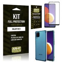 Kit Galaxy M12 Full Protection com Película de Vidro 3D + Capa Anti Impacto - Armyshield