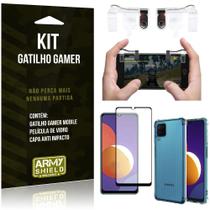 Kit Galaxy M12 Gatilho Gamer + Capa Anti Impacto + Película Vidro 3D - Armyshield