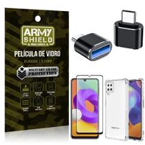 Kit Galaxy M22 Adaptador OTG Tipo C para USB + Capa Anti Impacto + Película 3D - Armyshield