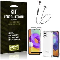 Kit Galaxy M22 Fone Bluetooth HS-615 + Capa Anti Impacto + Película Vidro 3D - Armyshield