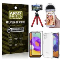 Kit Galaxy M22 Tripé Flex + Flash Ring + Capa Anti Impacto + Película 3D - Armyshield