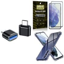 Kit Galaxy S21 FE Adaptador OTG Tipo C para USB + Capa Anti Impacto + Película 3D - Armyshield