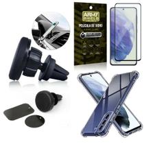 Kit Galaxy S21 FE Suporte Veicular Magnético + Capa Anti Impacto + Película Vidro 3D -Armyshield