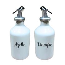 Kit Galheteiro 2 pçs 300ml Azeite Vinagre Porcelana Branca Decoração:Azeite Vinagre