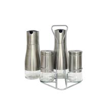 Kit Galheteiro 4 Peças Com Suporte Inox Decorativo Para Mesa Com Porta Sal Pimenta Azeite Vinagre