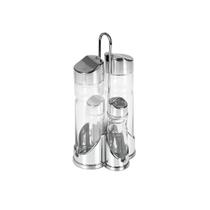 kit Galheteiro 4 Vidro Porta Vinagre Suporte Inox Multiuso kit Galheteiro 4 Vidro Porta Vinagre Suporte Inox Multiuso
