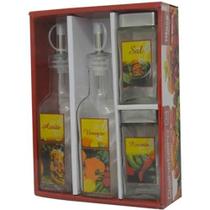 Kit Galheteiro 4pcs Vidro Porta Azeite Vinagre Sal Pimenta Wincy VDA0502