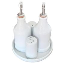 Kit Galheteiro 5 pçs Azeite Vinagre Sal Paliteiro + Bandeja