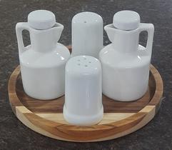 Kit Galheteiro 5 peças Azeite, Vinagre, Sal e Paliteiro - Porcelana - Antilope Decor Porcelanas