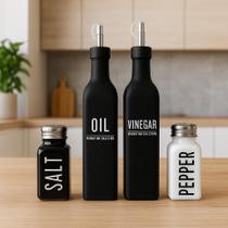 Kit Galheteiro Azeite Vinagre Saleiro e Pimenteiro Vidro Inox