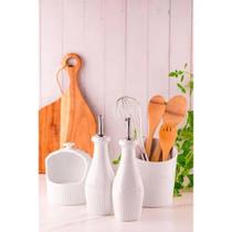 Kit Galheteiro Azeiteiro e Vinagreiro de Porcelana 350ml Branco Assar e Servir Germer