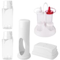 Kit galheteiro bisnagas sal e palito + porta guardanapo + porta canudo + porta azeite e vinagre Plasutil Kit galheteiro bisnagas sal e palito + porta guardanapo + porta canudo + porta azeite e vinagre Plasutil