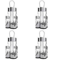 Kit Galheteiro Cromado 4 peças Suporte Mesa Casa Restaurante