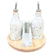 Kit Galheteiro de Porcelana Branca Decorada com Arabescos - 5 Peças Kit Galheteiro de Porcelana Branca Decorada com Arabescos - 5 Peças