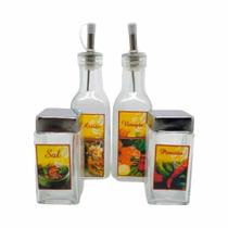 Kit Galheteiro De Vidro 04 Pçs Com Bico Dosador - VDA0502 Kit Galheteiro De Vidro 04 Pçs Com Bico Dosador - VDA0502