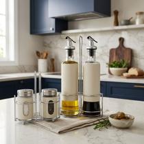 Kit Galheteiro E Saleiro Pimenteiro Com Suporte Inox Malone