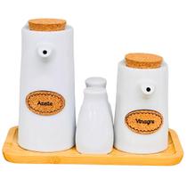 Kit Galheteiro Garrafa 00436 Azeite e Vinagre Paliteiro Saleiro Base Bambu