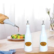 Kit Galheteiro Garrafa Porta Azeite e Vinagre em Porcelana Premium 2 Peças 350ml