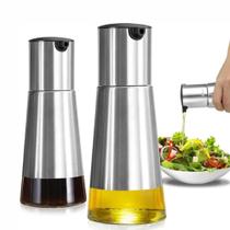 Kit galheteiro inox vidro com suporte porta azeite vinagre completo 3 pecas cozinha luxo 230mlrte de metal 3 pecas cozin