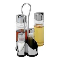 Kit Galheteiro Jogo Vidro 4 Pçs Azeite Sal Vinagre Saleiro Palito 150ml Cromado Porta Condimentos De Mesa