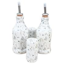 Kit Galheteiro Porcelana Branca Decorada Arabescos