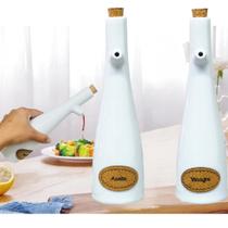 Kit Galheteiro Porcelana Branco Garrafa Azeite e Vinagre 2pçs