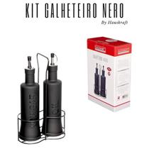 Kit Galheteiro Porta Azeite Vinagre Com Suporte 300ml 3 Peças Cozinha Linha Nero