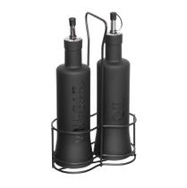 Kit Galheteiro Porta Azeite Vinagre Vidro Com Suporte 300ml