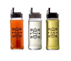 Kit Galheteiros De Vidro 330ml Redondo 3 Peças(Azeite/Vinagre/Pimenta) Com Bico Dosador