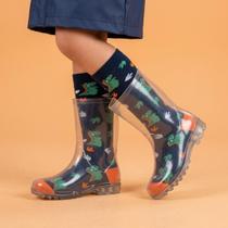 Kit Galocha Cano Alto Kimimo Infantil Masculino Com Meia Dinossauro