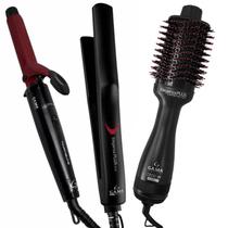 Kit GAMA Chapinha Prancha Alisadora + Escova Secador 1300W + Modelador de Cachos