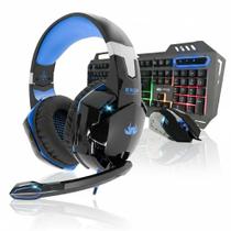 Kit Gamer 3 em 1 Headset Fone de Ouvido Drive 50mm Teclado Semi Mecânico Multimidia LED RGB Mouse 6 Botões 2400 DPI LED RGB