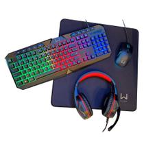 Kit Gamer Air Drop 4 Em 1: Teclado + Mouse + Headset e Mousepad Warrior - TC304
