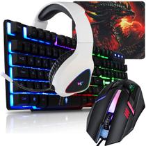 Kit Gamer Challengers Teclado Gamer Headset 7.1 Mouse Óptico Led 7 Cores